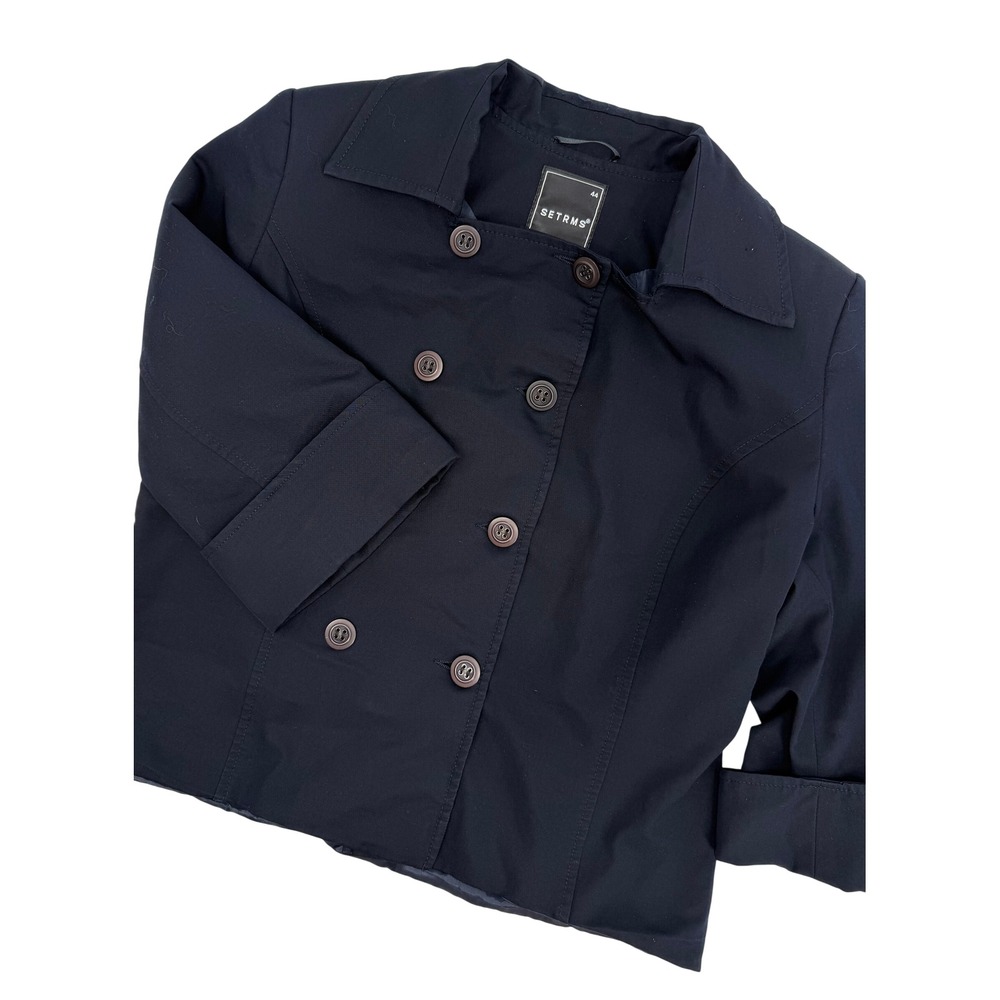 SETRMS Black Double Breasted Cropped Jacket 3/4 Sleeve Size 44